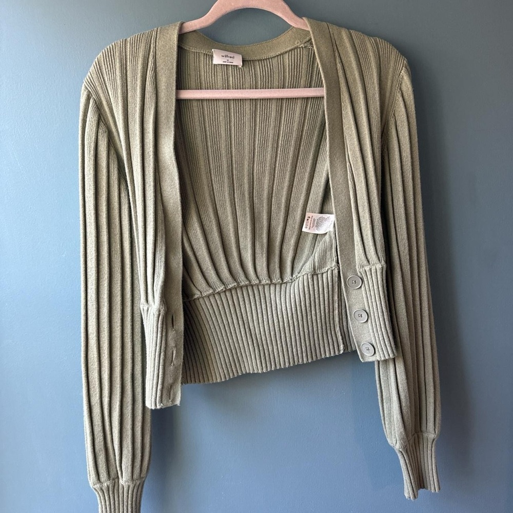 Green Ribbed Cardigan Sweater